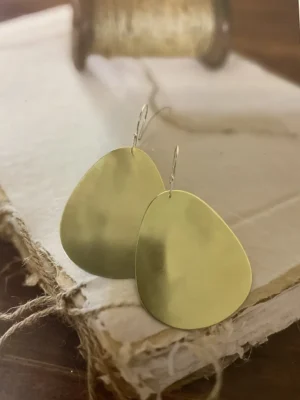 Brass organic teardrop earrings with brushed gold finish, handmade jewelry